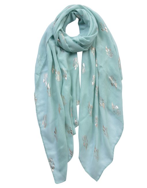 Feather Pendant Gold Foil Print Scarf