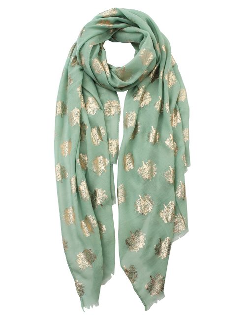 Green Gold Foil Oak Tree Print Scarf