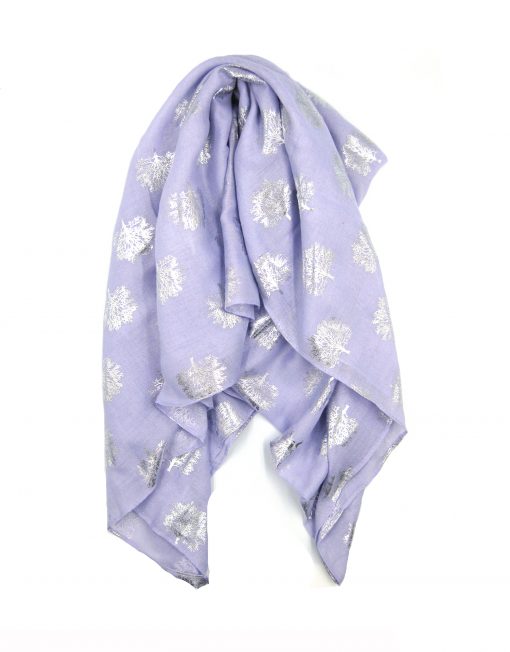 Lilac Silver Foil Oak Tree Print Scarf