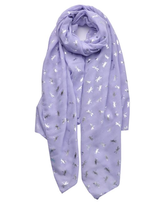 Lilac Silver Foil Small Dragonfly Print Scarf