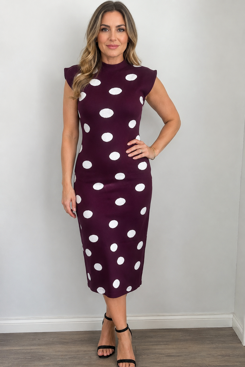 Burgundy polka dot dress