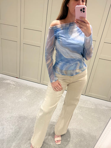 Blue mesh print top
