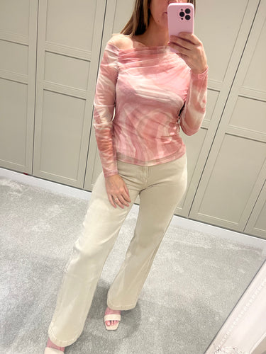 Blush Mesh Ruched Top
