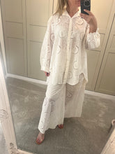 White Broderie Anglaise Wide-Leg Trousers