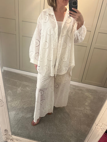 White Broderie Anglaise Oversized Shirt.