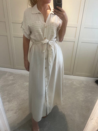 Beige striped shirt dress
