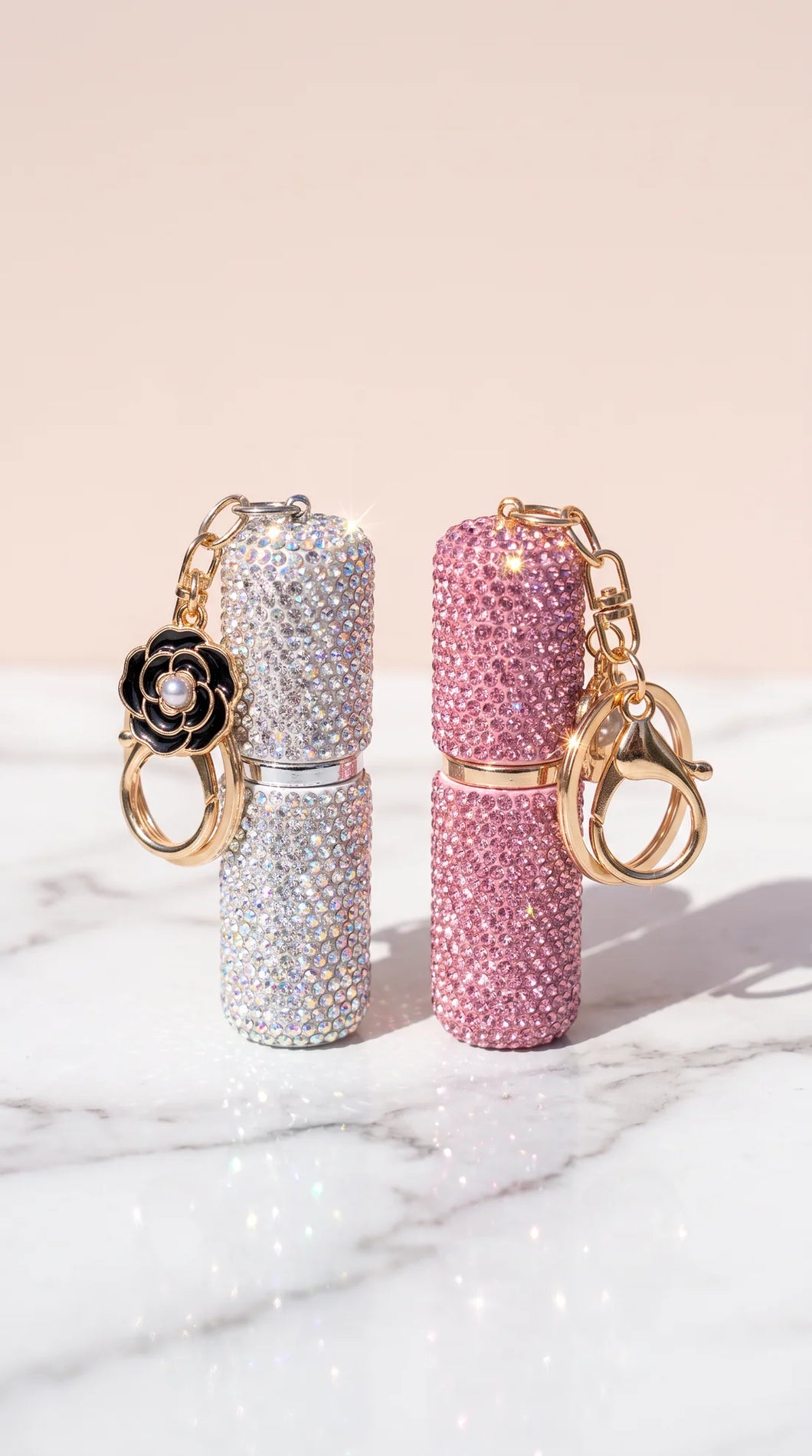 Silver crystal mini refillable bottle keyring