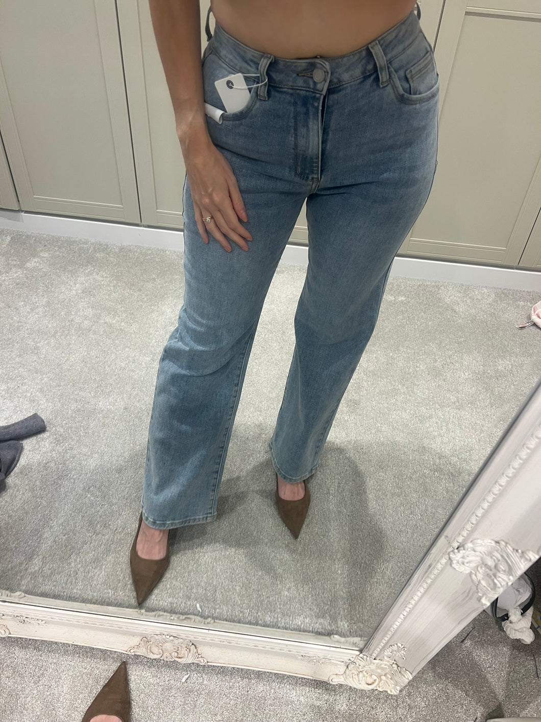 Wide leg light wash jeans