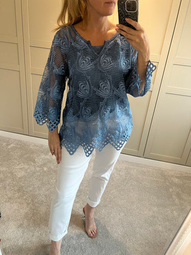Blue lace top
