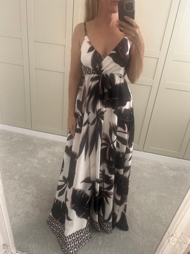 Satin style split printed maxi dress