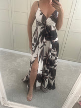 Satin style split printed maxi dress