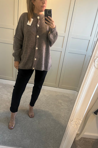 Taupe gold button cardigan