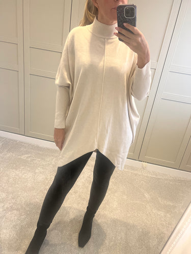 Cream over sized high neck jumper