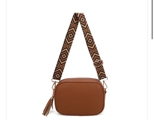 Brown double zip cross body bag