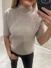 Detailed neckline oatmeal jumper