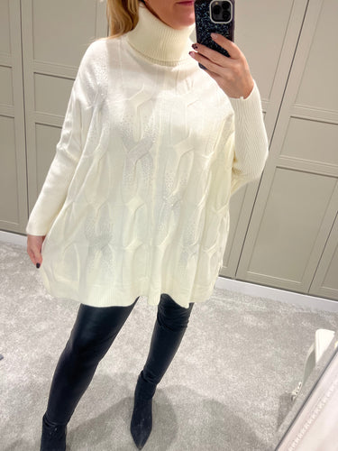 Cream sparkle roll neck jumper