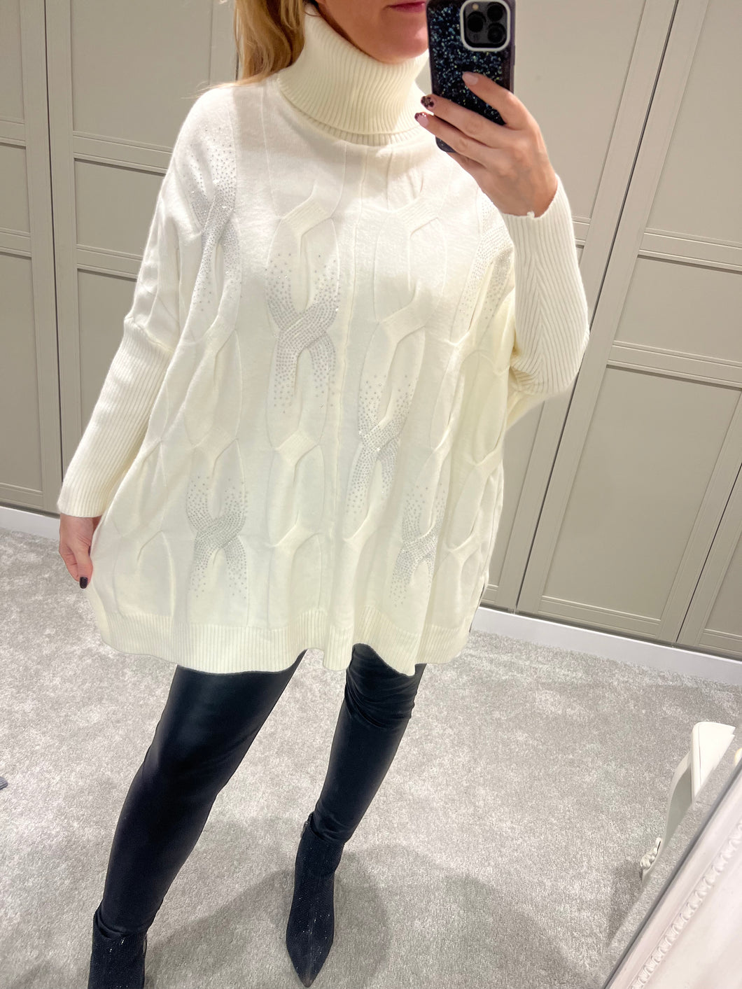 Cream sparkle roll neck jumper