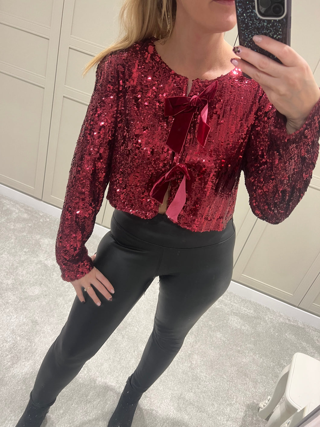 Red sequin sparkle cardigan