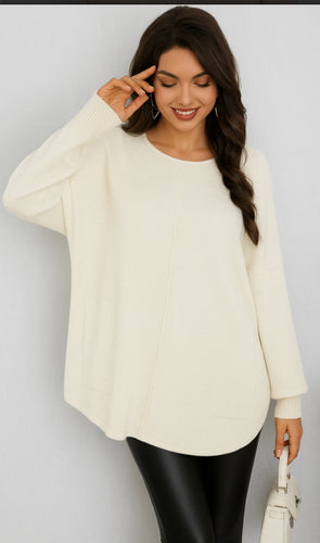 Relaxed seam detail cream jumper