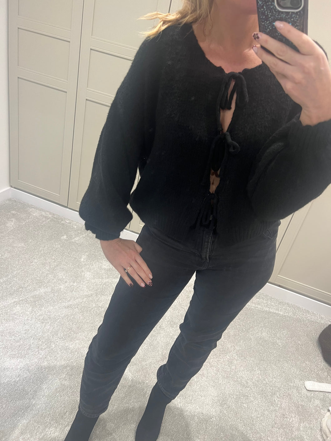 Black tie front cardigan