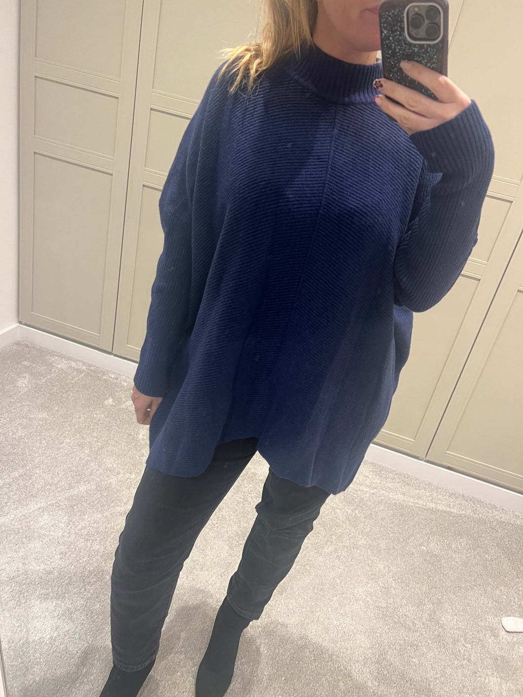Oversized ribbed blue jumper
