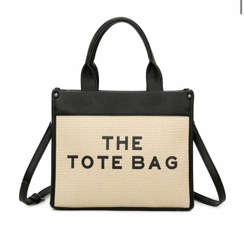 Black and straw tote bag