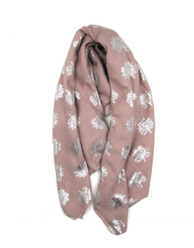 Dusty Pink Silver Foil Oak Tree Print Scarf