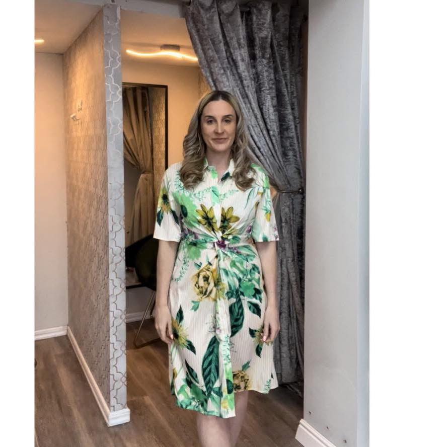 Floral tie knot shirt dress