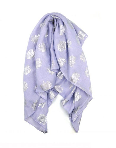 Lilac Silver Foil Oak Tree Print Scarf