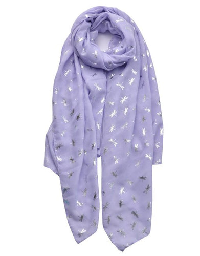 Lilac Silver Foil Small Dragonfly Print Scarf