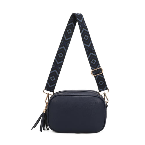 Navy double zip cross body bag