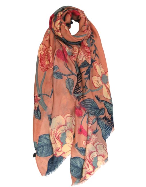 Peach flower pattern scarf