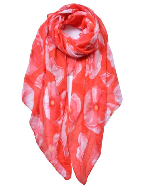 Red Big Poppy Print Scarf