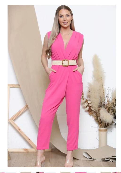 Pink belted jumpsuit