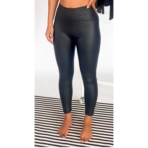 Matte black leather look leggings