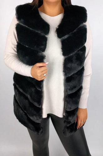 Faux fur black fluffy gilet