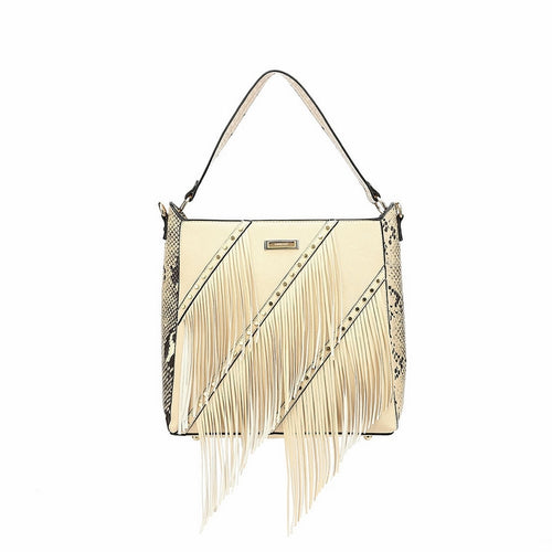SNAKE PRINT BEIGE TASSLE HANDBAG